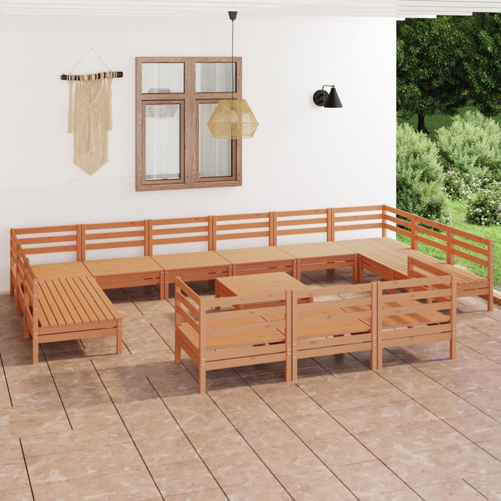 14 Piece Garden Lounge Set Honey Brown Solid Pinewood