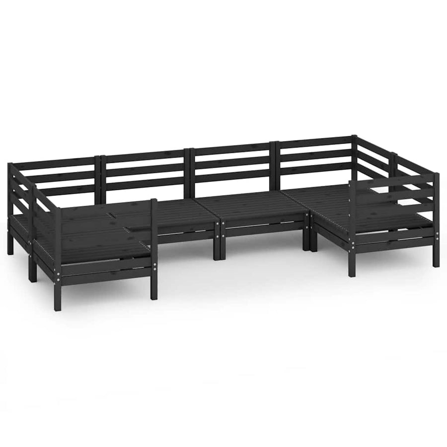6 Piece Garden Lounge Set Black Solid Pinewood