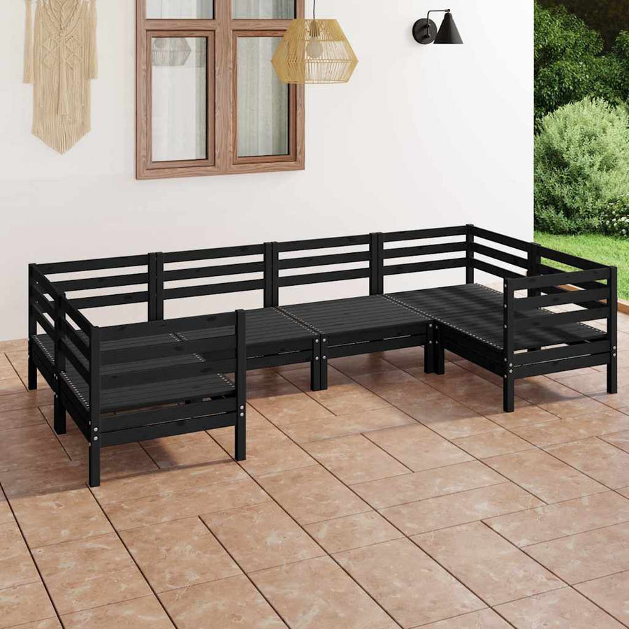 6 Piece Garden Lounge Set Black Solid Pinewood