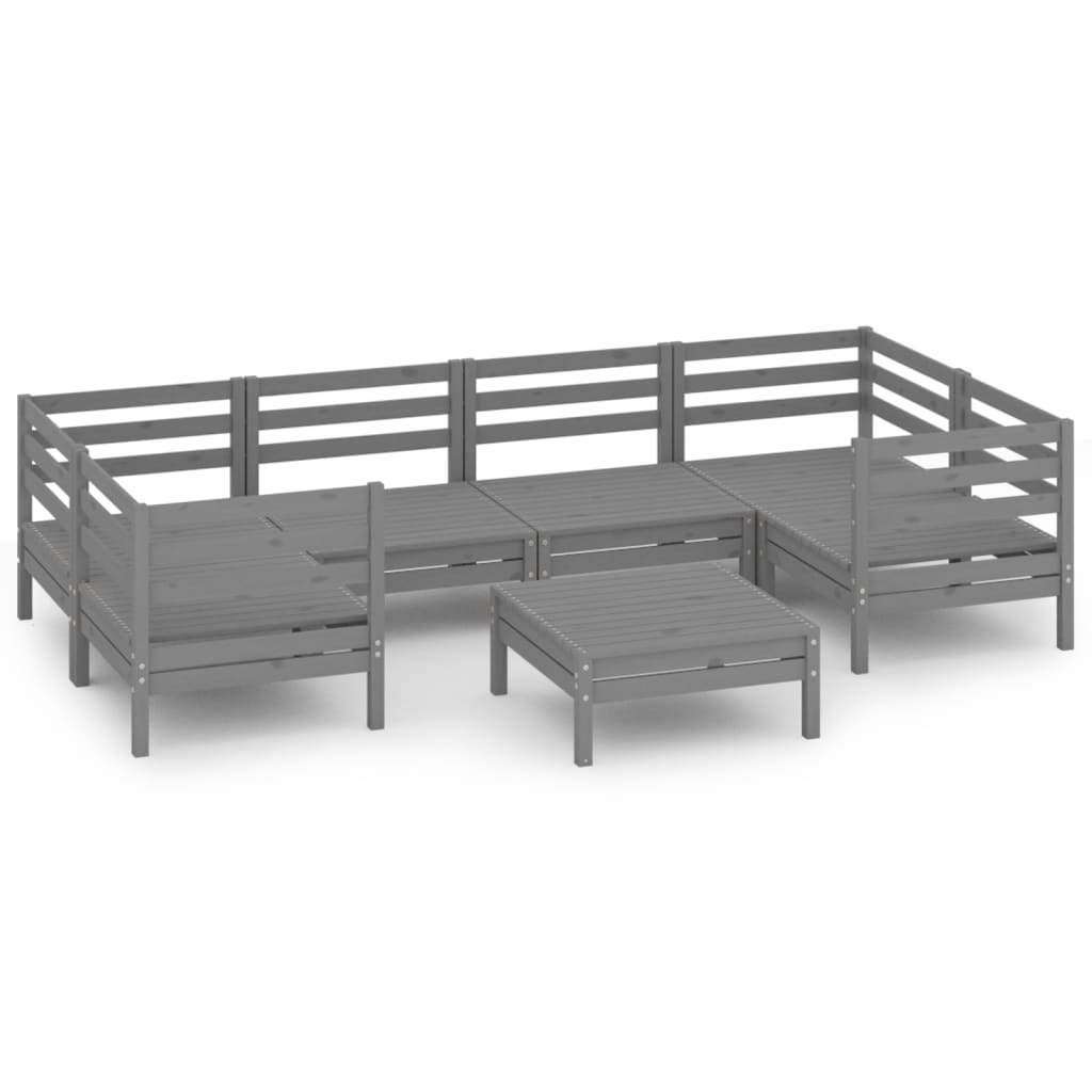7 Piece Garden Lounge Set Grey Solid Pinewood