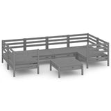 7 Piece Garden Lounge Set Grey Solid Pinewood - Front View