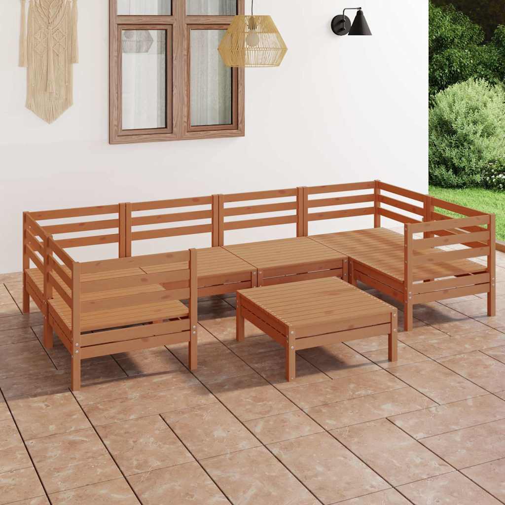 7 Piece Garden Lounge Set Honey Brown Solid Pinewood