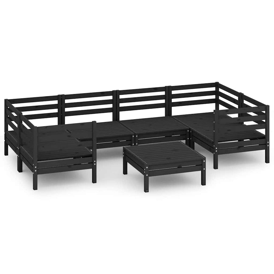 7 Piece Garden Lounge Set Black Solid Pinewood