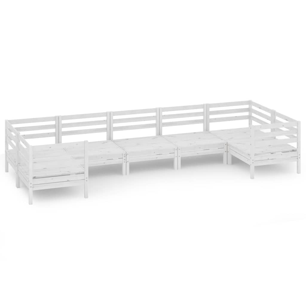 7 Piece Garden Lounge Set White Solid Pinewood