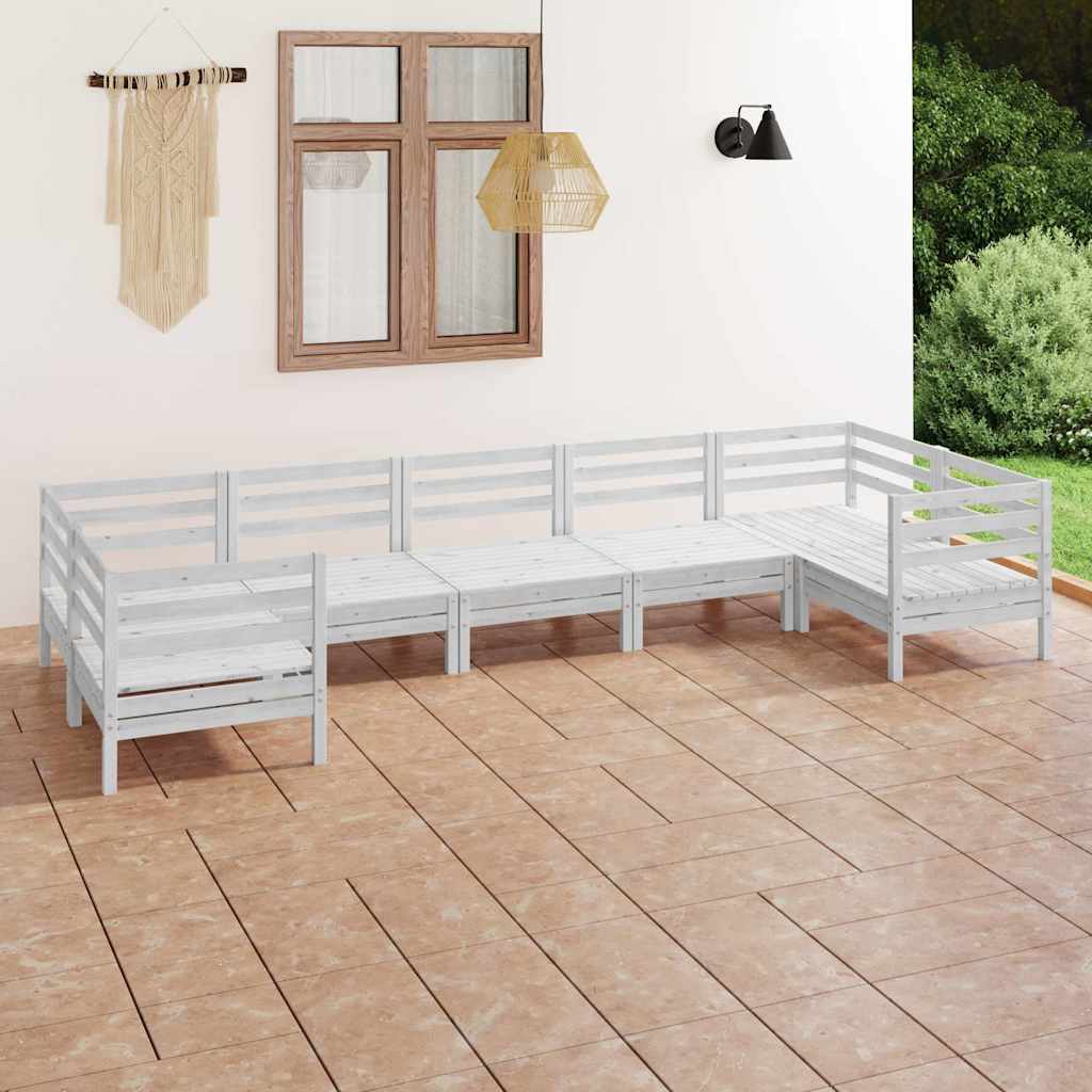 7 Piece Garden Lounge Set White Solid Pinewood