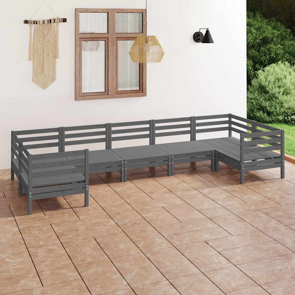 7 Piece Garden Lounge Set Grey Solid Pinewood