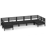 7 Piece Garden Lounge Set Black Solid Pinewood - Front View