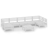 8 Piece Garden Lounge Set White Solid Pinewood - Front View