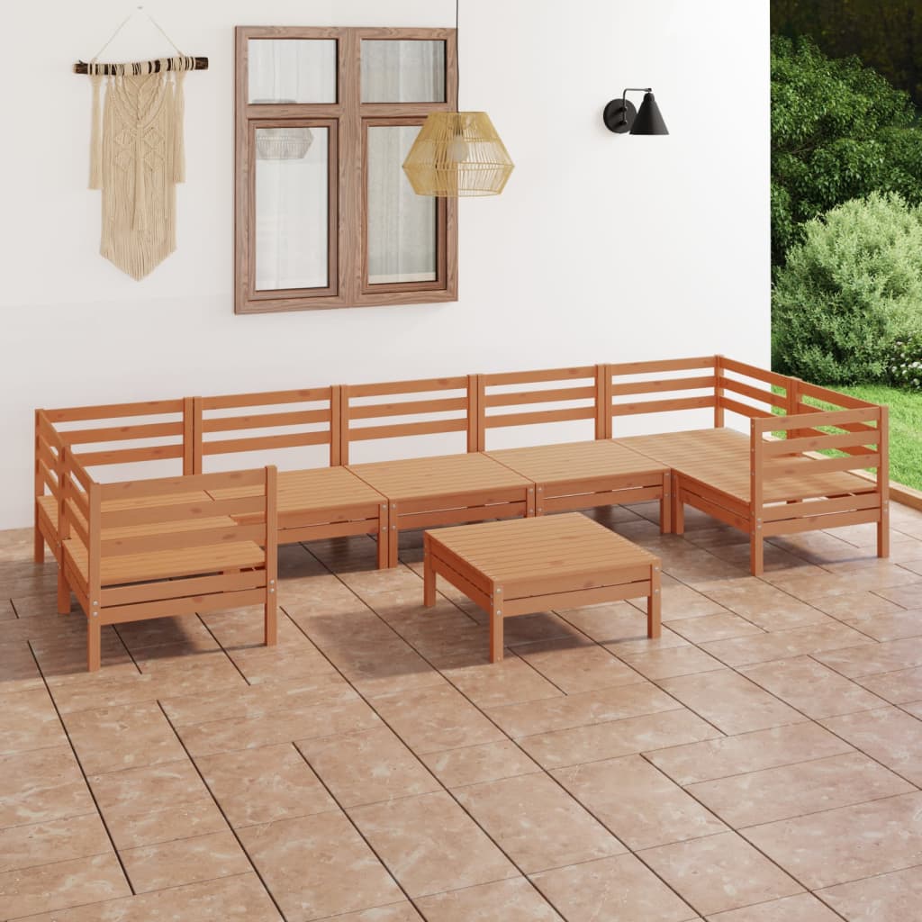 8 Piece Garden Lounge Set Honey Brown Solid Pinewood
