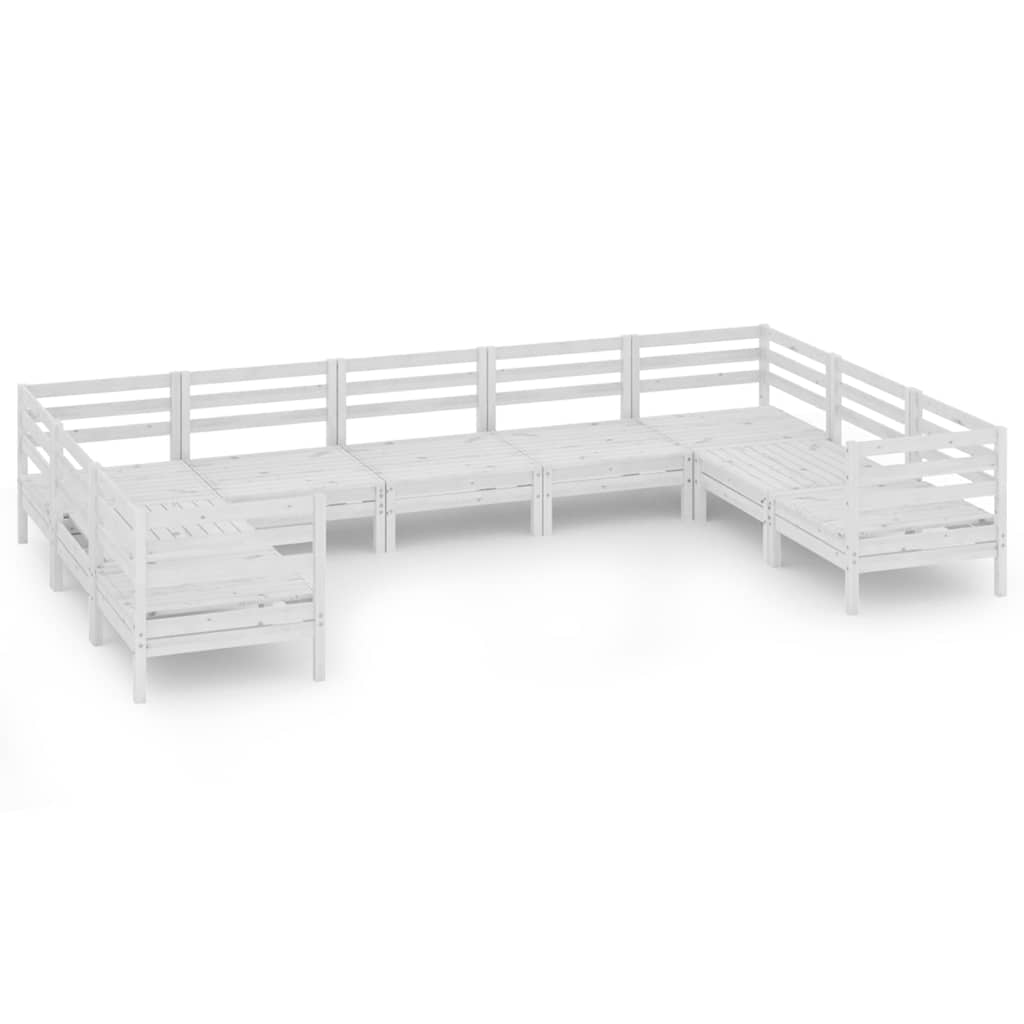 9 Piece Garden Lounge Set White Solid Pinewood