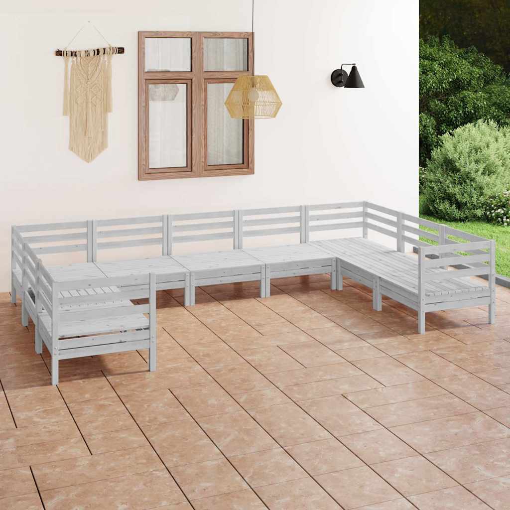 9 Piece Garden Lounge Set White Solid Pinewood