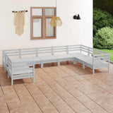 9 Piece Garden Lounge Set White Solid Pinewood
