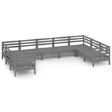 9 Piece Garden Lounge Set Grey Solid Pinewood - Front View