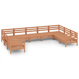 9 Piece Garden Lounge Set Honey Brown Solid Pinewood - Front View