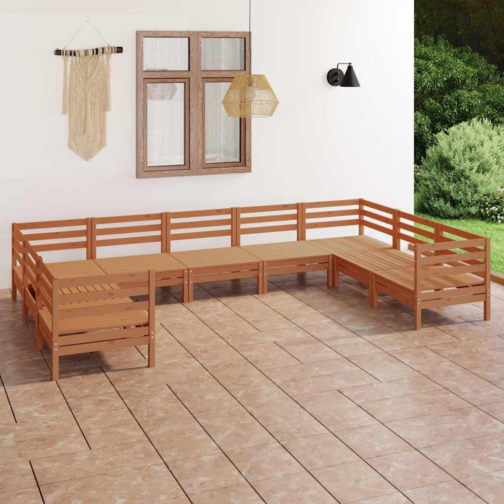 9 Piece Garden Lounge Set Honey Brown Solid Pinewood