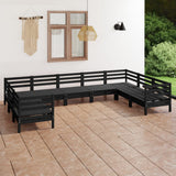 9 Piece Garden Lounge Set Black Solid Pinewood