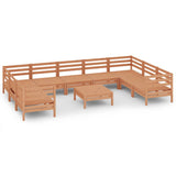 10 Piece Garden Lounge Set Honey Brown Solid Pinewood - Front View