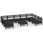 10 Piece Garden Lounge Set Black Solid Pinewood