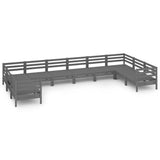 10 Piece Garden Lounge Set Grey Solid Pinewood - Front View