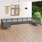 10 Piece Garden Lounge Set Grey Solid Pinewood