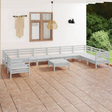 11 Piece Garden Lounge Set White Solid Pinewood