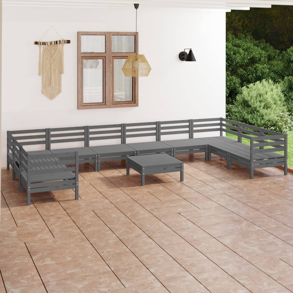 11 Piece Garden Lounge Set Grey Solid Pinewood
