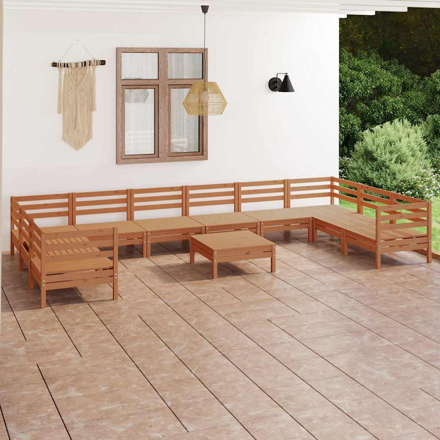 11 Piece Garden Lounge Set Honey Brown Solid Pinewood