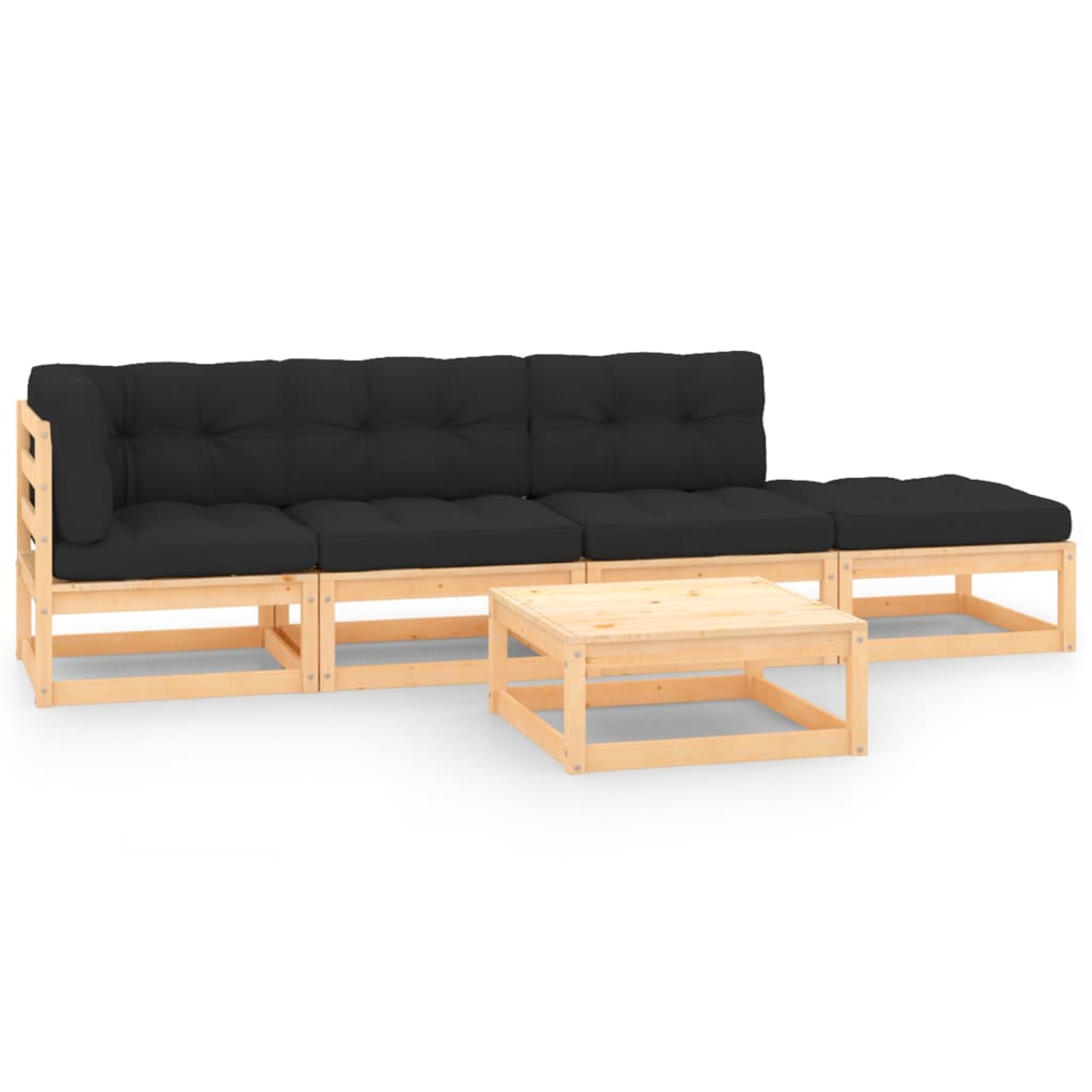 5 Piece Garden Lounge Set with Cushions Solid Pinewood