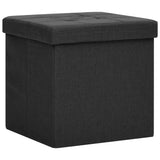 Folding Storage Stool Black Faux Linen - Front View
