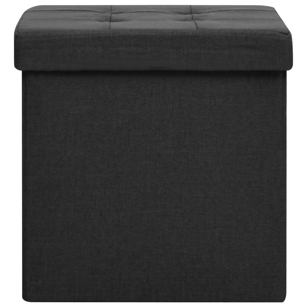 Folding Storage Stool Black Faux Linen