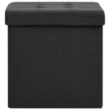Folding Storage Stool Black Faux Linen