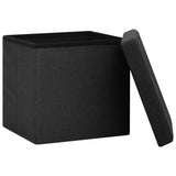 Folding Storage Stool Black Faux Linen