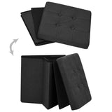 Folding Storage Stool Black Faux Linen - 45-Degree Angle