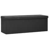 Folding Storage Bench Black Faux Linen - Front View