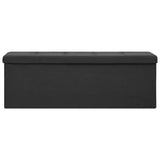Folding Storage Bench Black Faux Linen - Side View