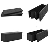 Folding Storage Bench Black Faux Linen - 45-Degree Angle