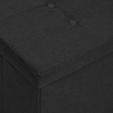 Folding Storage Bench Black Faux Linen - Rear View