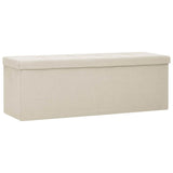 Folding Storage Bench Cream White Faux Linen