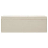 Folding Storage Bench Cream White Faux Linen