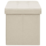 Folding Storage Bench Cream White Faux Linen