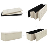 Folding Storage Bench Cream White Faux Linen - 45-Degree Angle