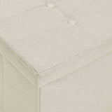 Folding Storage Bench Cream White Faux Linen