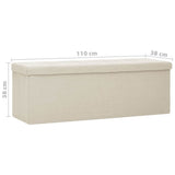 Folding Storage Bench Cream White Faux Linen - Low Angle