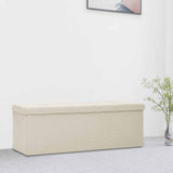 Folding Storage Bench Cream White Faux Linen