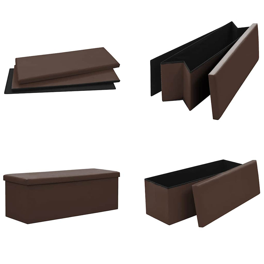 Folding Storage Bench Brown PVC