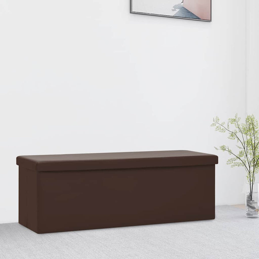 Folding Storage Bench Brown PVC