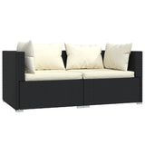 3 Piece Garden Lounge Set with Cushions Black Poly Rattan - Side View