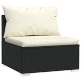 3-Seater Sofa with Cushions Black Poly Rattan - Side View