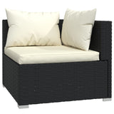3-Seater Sofa with Cushions Black Poly Rattan - 45-Degree Angle