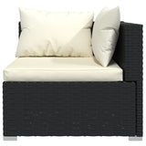 3-Seater Sofa with Cushions Black Poly Rattan - Rear View